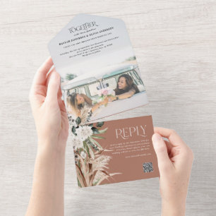 Budget Foto pampas eucalyptus Hochzeit QR-Code All In One Einladung