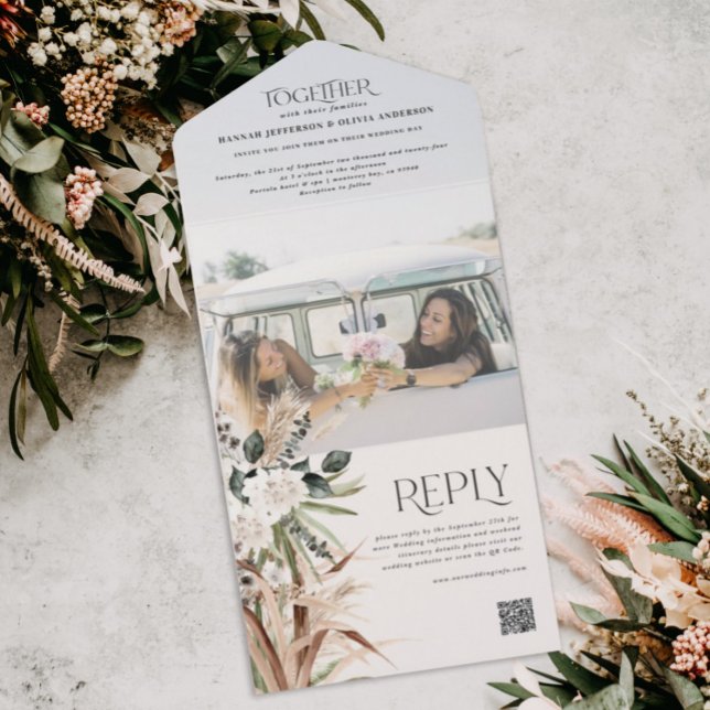 Budget Foto Pampas eucalyptus Hochzeit QR-Code All In One Einladung (Von Creator hochgeladen)