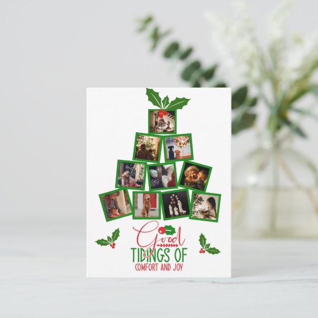 Budget Foto Personalisiert Grüne Weihnachten Postkarte (Stehend Vorderseite)