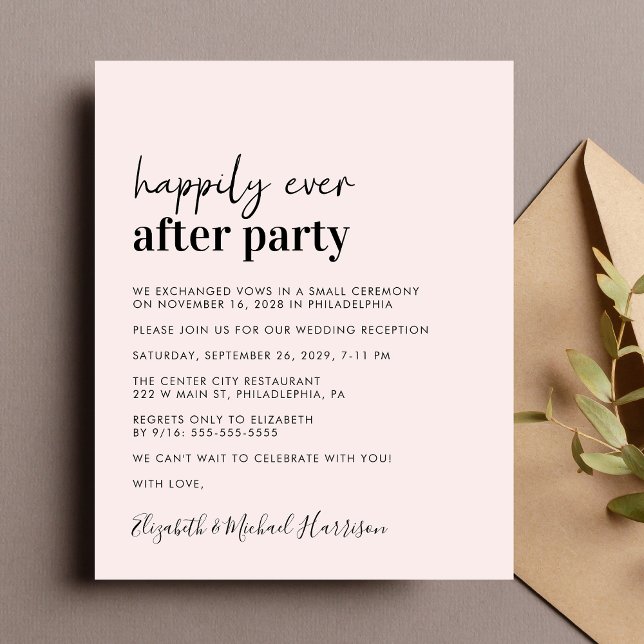Budget Foto Pink Hochzeitsankündigung (A chic budget-friendly Happily Ever After Party invitation for your wedding celebration)