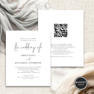 Budget Foto QR Code Elegante Script Wedding Einlad