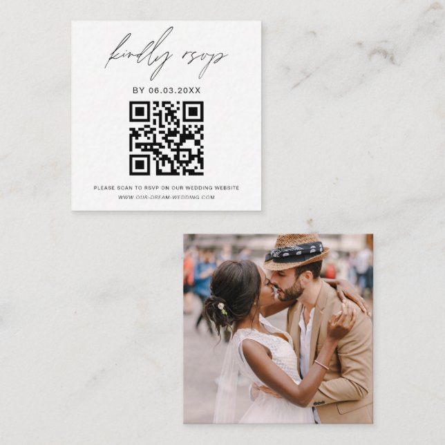 Budget Foto QR Code Minimalistisch UAWG Wedding Begleitkarte (Vorne/Hinten)
