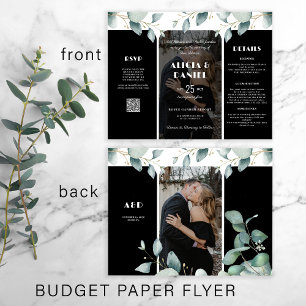 Budget Foto RSVP Details dreifach schwarz Hochzeit Flyer