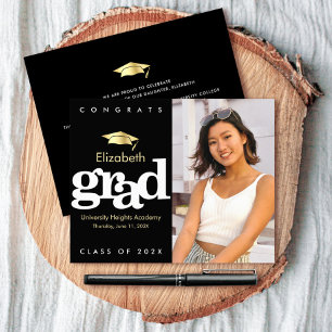 Budget Foto Schwarz Gold Kappe Abschluss Einladung