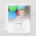 Budget Foto Script 90th Birthday Party Einladung<br><div class="desc">Eine günstige BUDGET-Alternative für eine kleinere Größe von 4, 5 x 5, 6 Zoll, die ein Gewicht von 110 lbs hat, die ähnlich dick ist wie eine Postkarte (sie ist jedoch nicht als Postkarte geeignet). BITTE BEACHTEN SIE, DASS ES EINE Einladung pro Blatt gibt. Budget Foto Script 90th Birthday Party...</div>