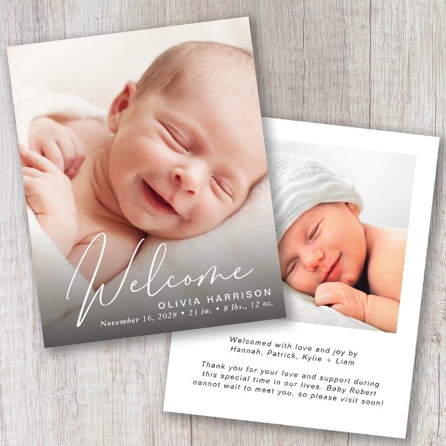 Budget Foto White Script Ankündigung (A beautiful and unique way to thank family and friends and introduce them to your precious  baby)
