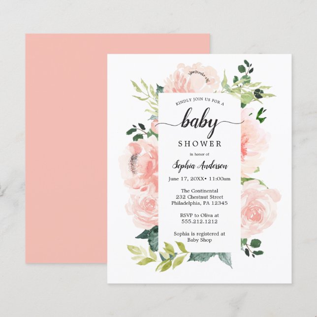 Budget Friendly Fleur Jolie Baby Dusche Einladung (Vorne/Hinten)