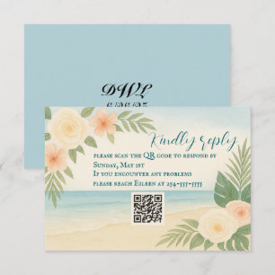 Budget Friendly Floral Beach QR Code RSVP Card Karte