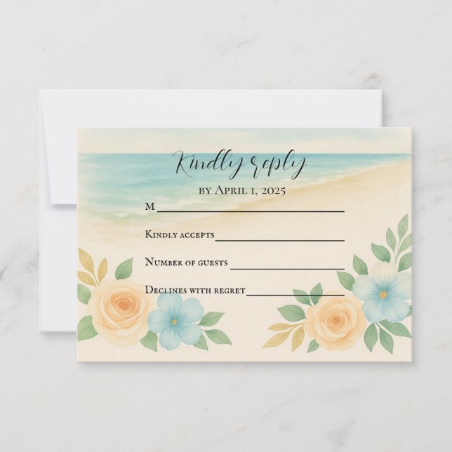 Budget Friendly Floral Beach RSVP Card Karte (Vorderseite)