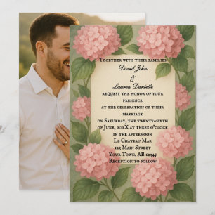 Budget Friendly Pink Hydrangea Foto Wedding Einladung