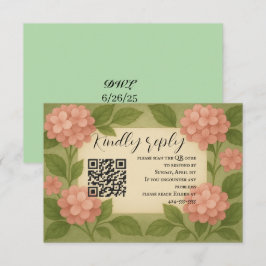 Budget Friendly Pink Hydrangea QR Code RSVP Card