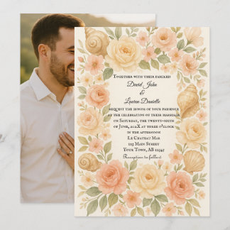 Budget Friendly Rose Muscheln Foto Hochzeit Einlad Einladung
