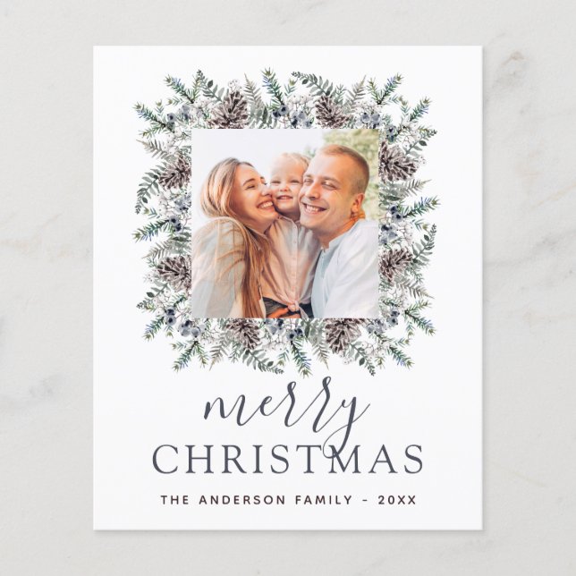 Budget Frohe Weihnachten Dusty Blue Foto Urlaub Flyer (Vorne)