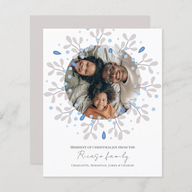 BUDGET Frohe Weihnachts Blue Wreath Foto Card (Vorne/Hinten)
