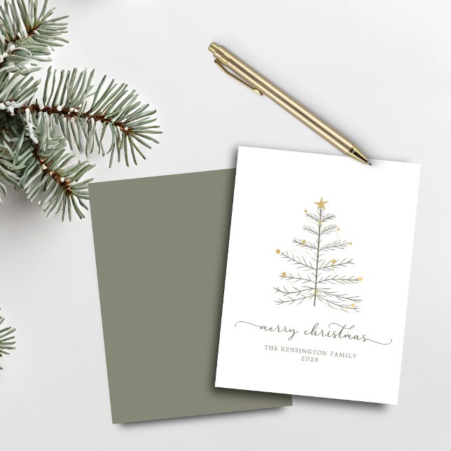 Budget Frohe Weihnachtsbaumschrift Typografie (Budget Merry Christmas Tree Script Typography Card)