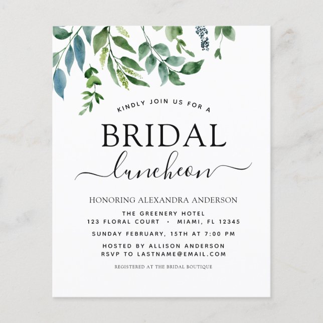 Budget Frühjahr Brautparty Luncheon Grüne (Vorderseite)