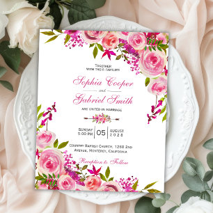 Budget Fuchsia Pink Blues Hochzeitseinladung