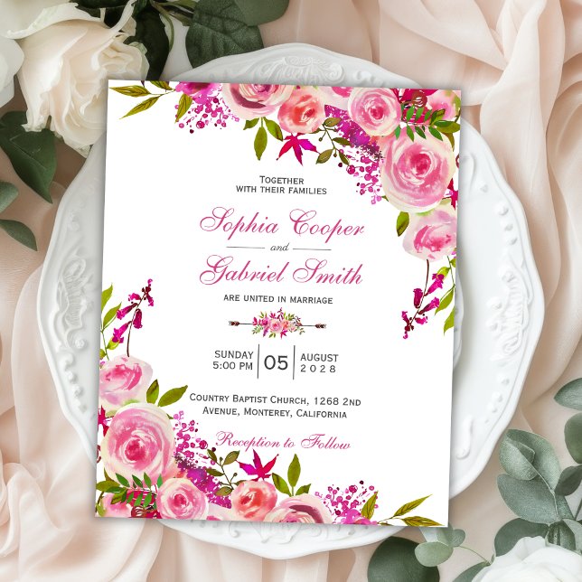 Budget Fuchsia Pink Blues Hochzeitseinladung (Von Creator hochgeladen)