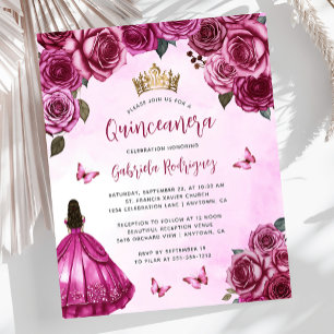 Budget Fuchsia Pink Floral Quinceañera Einladung