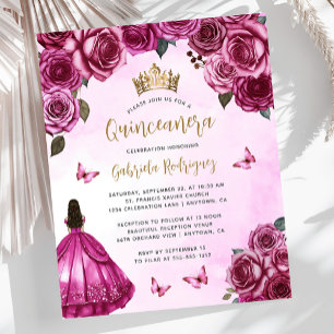 Budget Fuchsia Rosa Gold Floral Quinceañera Einlad