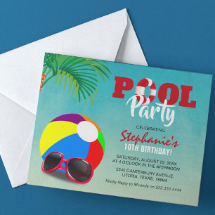 Budget Fun Pool Party Geburtstag Einladung