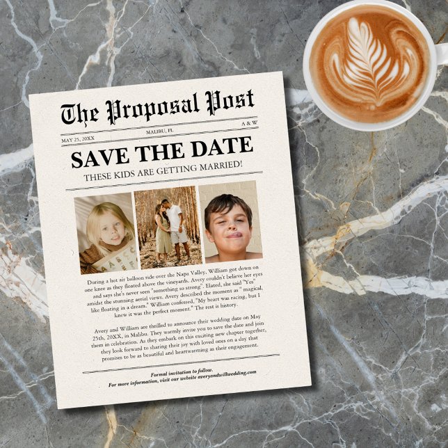 Budget Funny Wedding Newspapier Save the Date Flyer (Von Creator hochgeladen)