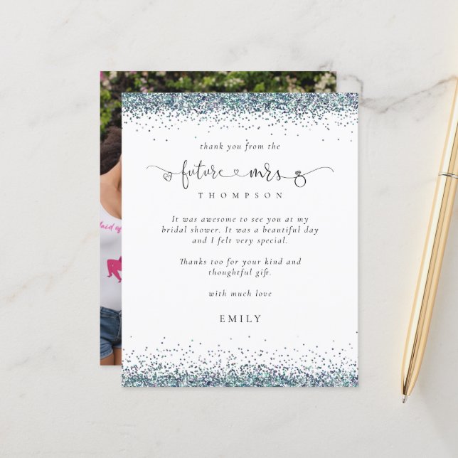 Budget Future Frau Foto Blue Glitzer Vielen Dank (Vorderseite/Rückseite Beispiel)