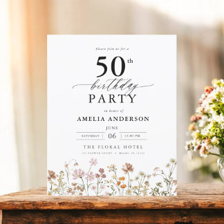 Budget Garden Floral 50. Geburtstag Einladung