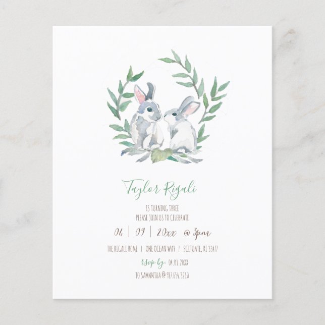 Budget Geburtstag Einladung Woodland Bunny Flyer (Vorne)