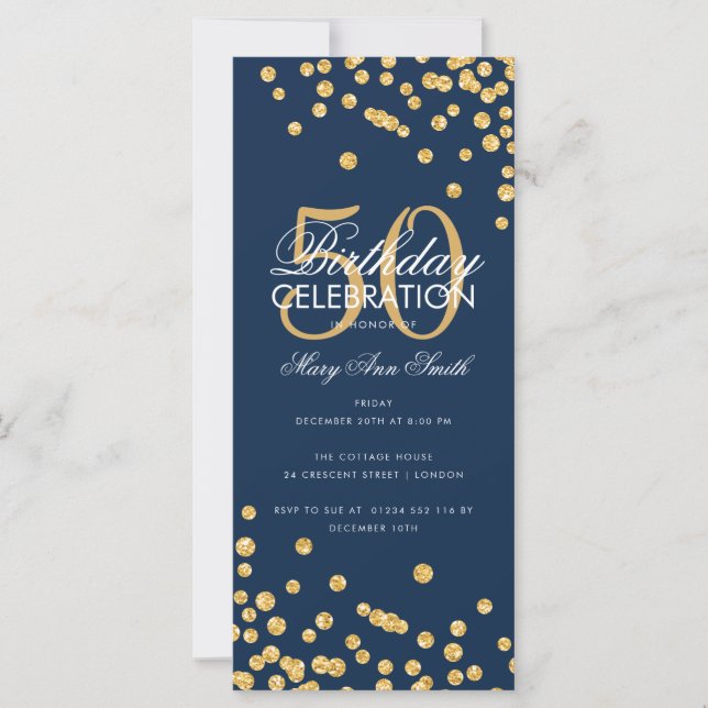 Budget Geburtstag Glitzer Confetti Gold & Navy (Vorderseite)