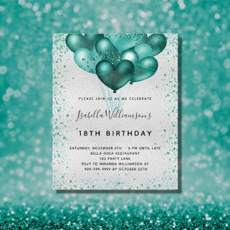 Budget Geburtstag Silber aquamariner Glitzer Einla