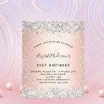 Budget Geburtstag Silberne Rose Goldeinladung<br><div class="desc">Für eine elegante 40. Geburtstagsfeier (oder jedes Alter). Eine Rose Gold Imitate metallisch aussehend Hintergrund. Dekoriert mit Imitaten silbernen Glitzer. Personalisieren und fügen Sie einen Namen und Party-Details hinzu. Der Name wird mit einem handgeschriebenen Stilskript geschrieben</div>