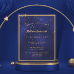 BUDGET Geburtstagsparty Blue Gold Typ Einladung<br><div class="desc">Eine trendige,  moderne 50. Geburtstagskarte für Männer,  Typ und Männer. Ein dunkelblauer,  marineblauer Hintergrund. Die blaue Farbe ist ungleichmäßig. Mit einem goldenen Rahmen und goldenen Konfetti-Imitat sprinkle,  goldfarbene Buchstaben. Personalisieren Sie Ihre Party-Informationen und fügen Sie sie hinzu. Zurück: blauer Hintergrund mit Konfetti sprinkle.</div>