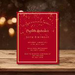 Budget Geburtstagsparty Rotes Gold Einladung<br><div class="desc">Eine trendige,  moderne 50. (oder jedes Alter) Geburtstagsausweis für ihn und sie. Roter Hintergrund mit einem goldenen Rahmen aus Imitaten und goldenen Konfetti-Sprinkle,  goldfarbene Buchstaben. Personalisieren Sie Ihre Party-Informationen und fügen Sie sie hinzu. Zurück: roter Hintergrund mit Konfetti sprinkle.</div>