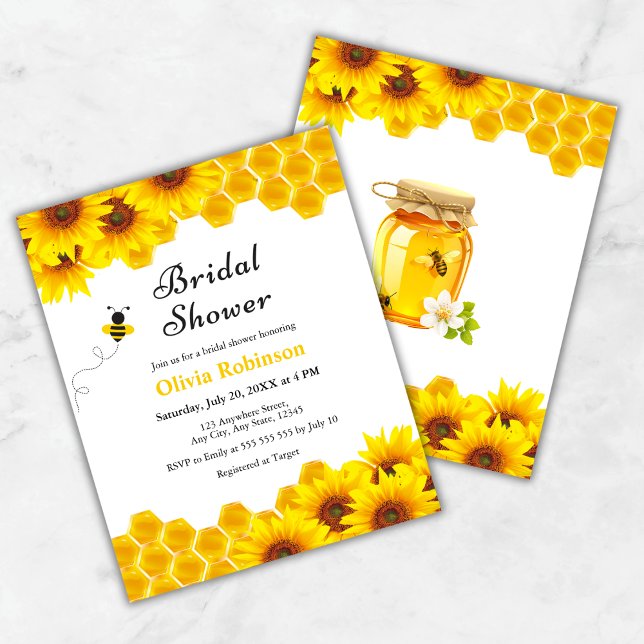 Budget Gelbe Honey Bee Bridal Dusche Einladung (Budget Yellow Floral Honey Bee Bridal Shower Invitation )