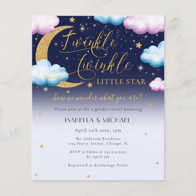 Budget Gender Reveal Twinkle Twinkle Little Star Flyer (Vorne)