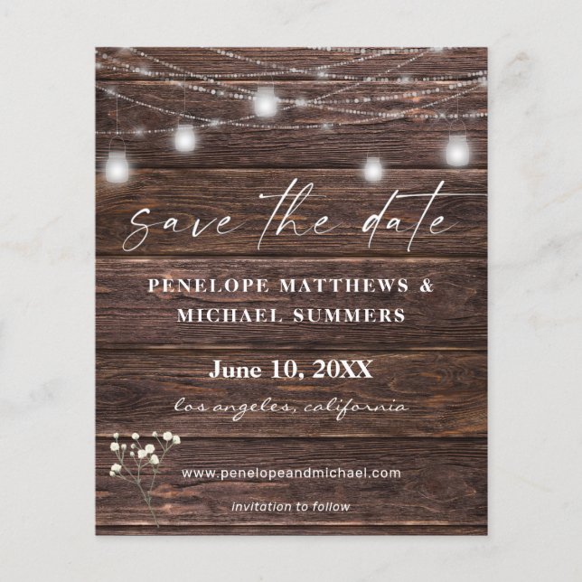 Budget Gipskraut Rustikal Save the Date Flyer (Vorne)
