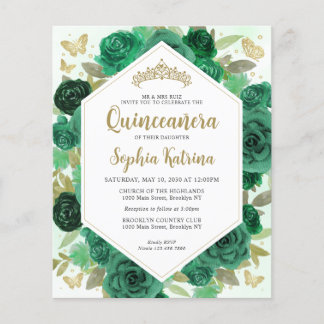 Budget Girald Green Floral Gold Quinceñera