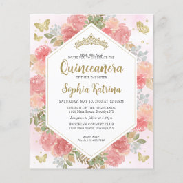 Budget Girl Blush Pink Floral Gold Quinceañera