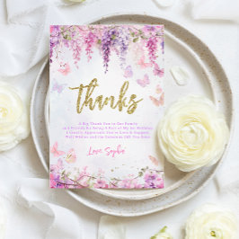 BUDGET Girl Wisteria Gold Butterfly Kindergeburtst Dankeskarte