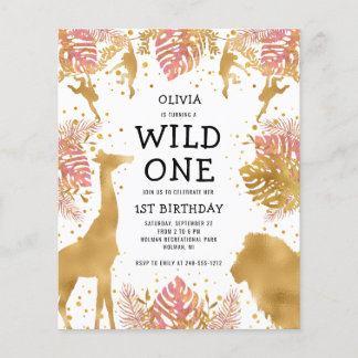 Budget Girls 1. Geburtstag Pink Safari Einladung
