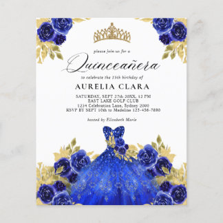 BUDGET Glam Blue Dress Floral 15. Quinceañera