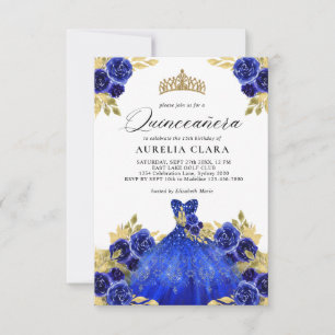 BUDGET Glam Blue Dress Floral 15. Quinceañera Mitteilungskarte