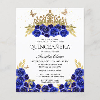 Budget Glam Blue Floral Gold Tiara Quinceanera