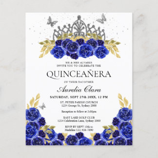 Budget Glam Blue Floral Silver Tiara Quinceanera