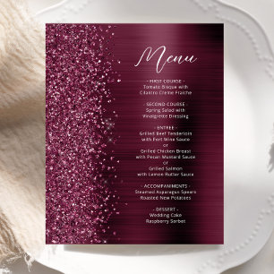 Budget Glam Burgundy Glitzer Script Wedding Menu