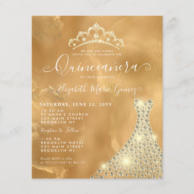 Budget Glam Gold Sparkle Diamond Tiara Quinceanera (Vorderseite)