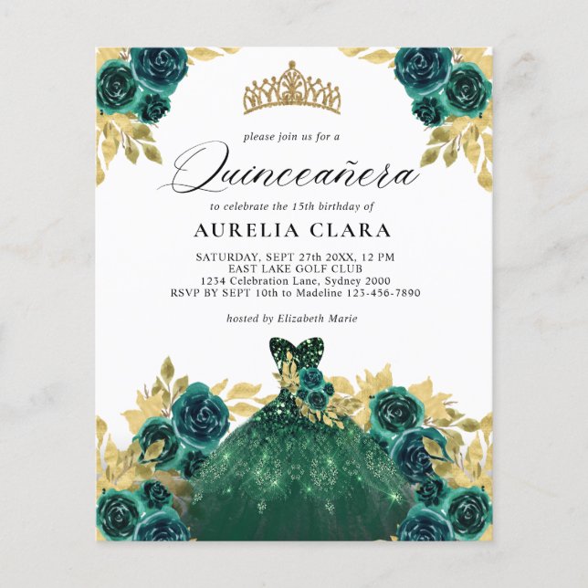 BUDGET Glam Grünes Kleid Floral 15. Quinceañera (Vorderseite)