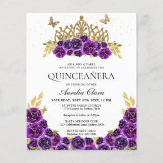 BUDGET Glam Lila Floral Gold Tiara Quinceanera