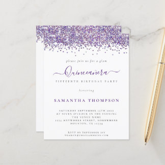 Budget Glam Lila Glitzer Quinceañera Einladung